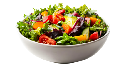 Fresh vegetable salad in white bowl, cut out transparent