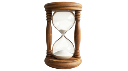 Classic wooden sand timer with pouring grains, cut out transparent