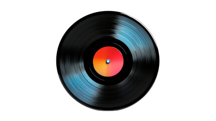 Vintage vinyl record with colorful center label, cut out transparent