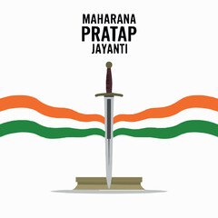 Maharana Pratap Jayanti Sword Illustration with Indian Flag Colors