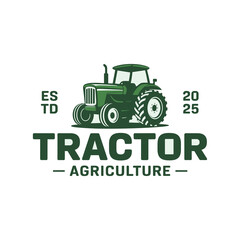 Classic Green Tractor with "Agriculture" Text and Established Date Logo