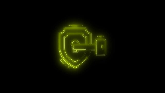 Glowing neon decode icon. isolated on black background. 4k video motion graphic animation