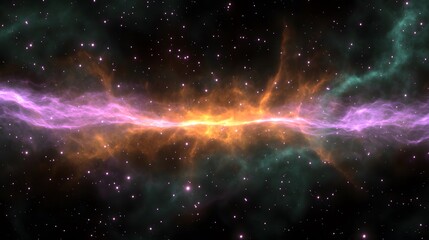 Obraz premium Cosmic Nebula Vibrant Purple and Orange Gaseous Clouds in Deep Space Starry Night Sky Background