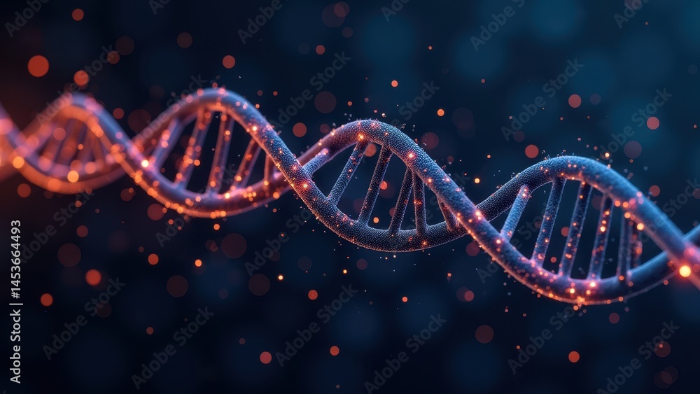 Poster vibrant dna strand with bokeh texture for bioinformatics visuals