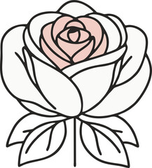 Minimalist rose flower head, clean black outlines, soft pastel fill inside, flat 2D illustration.