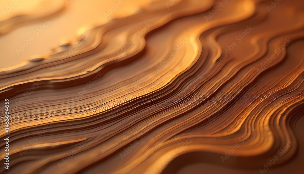 Poster an abstract close-up showcases flowing layers of warm gold and brown, creating a dynamic design.