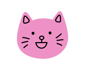 Cute doodle happy cat face icon. Smile laughing cat. Kitty kawaii emoji. Hand drawn animal emoticon. Good mood. Expression kitty head. Vector illustration isolated on white background.