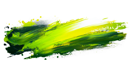 Abstract stroke with yellow and green paint, cut out transparent