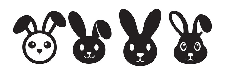 Obraz premium Set of black bunny head vector collection. Rabbit silhouette face. Vector illustration eps 10