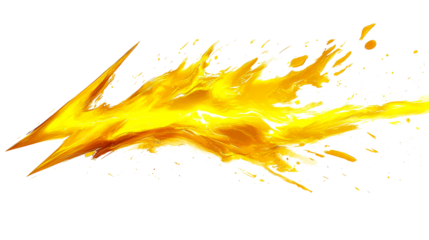 Golden splash with sharp edges, luminous texture, cut out transparent