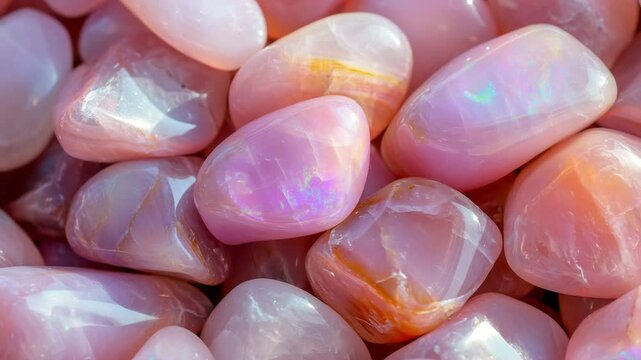 A close up of pink and purple opal crystals