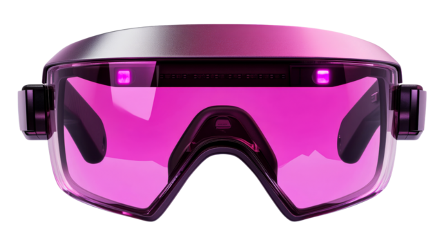 Modern pink virtual reality headset, cut out transparent