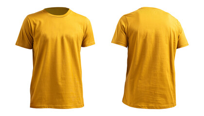 man's yellow t-shirt with ghost style model isolated on transparent background seen from front and...