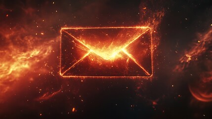High tech digital mail icon on glowing neon circuitry background high resolution picture