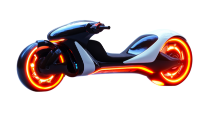 Futuristic concept motorcycle with glowing elements, cut out transparent