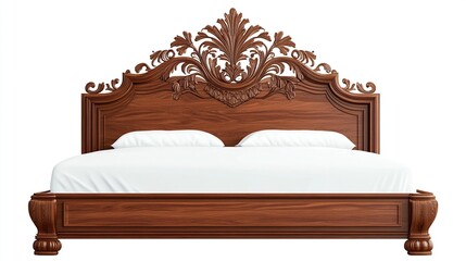 Ornate wooden bed with carved headboard