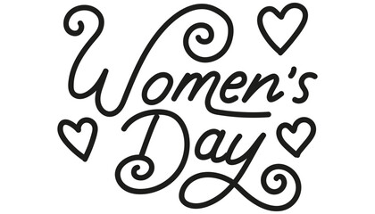 Women's Day decorative text with hearts and swirls. mother's day concept