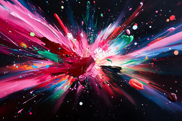 Fototapeta premium Intense dark oil paint spray in shades of burgundy, black, and deep green, splattering dramatically in all directions with powerful streaks creating a bold abstract composition