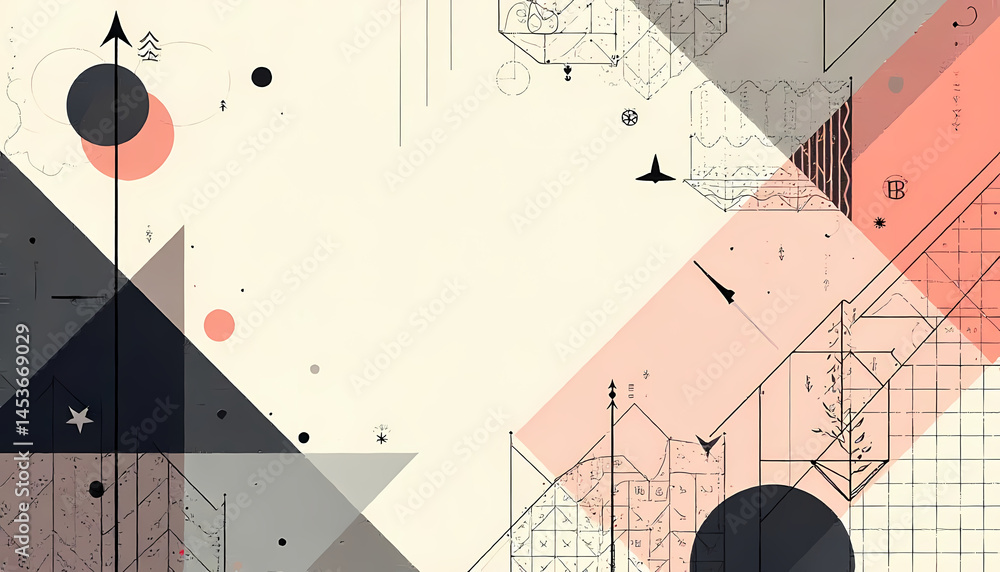 Poster a visually striking abstract composition with geometric forms and a harmonious blend of colors.