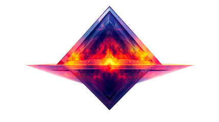 Triangle prism form with fiery interior, cut out transparent