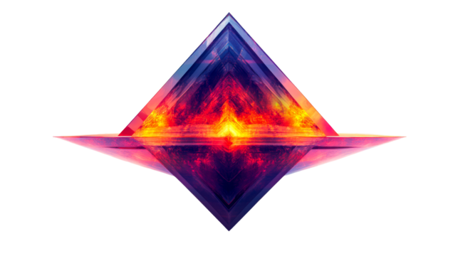 Triangle prism form with fiery interior, cut out transparent