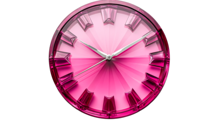 Pink Crystal Clock with Silver Hands, cut out transparent