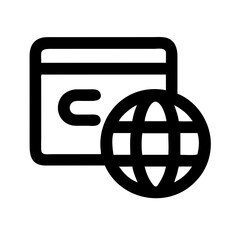 Global website icon, in black, for web design