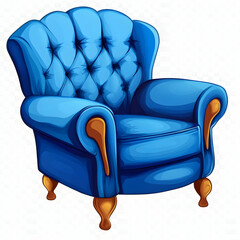 Cartoon blue wing chair vector illustration on a transparent background.