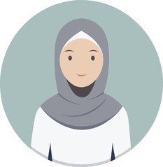Minimalist Illustration of Muslim Woman in Gray Hijab, Elegant Head Covering, Islamic Fashion, Vector Portrait