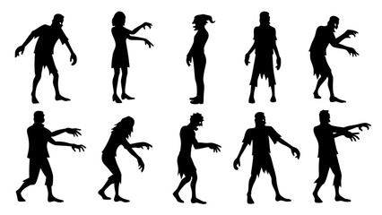 set of zombie silhouette vector on white background