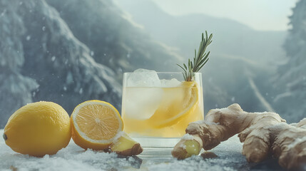glasses of lemonade with a garnish of lemon slices and rosemary