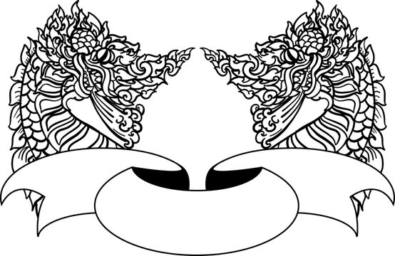 black-and-white illustration of a mythical dragon-naga hybrid face. The artwork combines the fierce expression of a Chinese dragon with the ornamental flames, scales,
