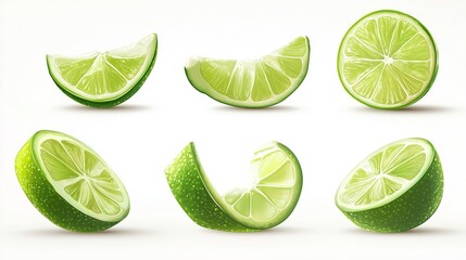 Fresh lime slices in various positions
