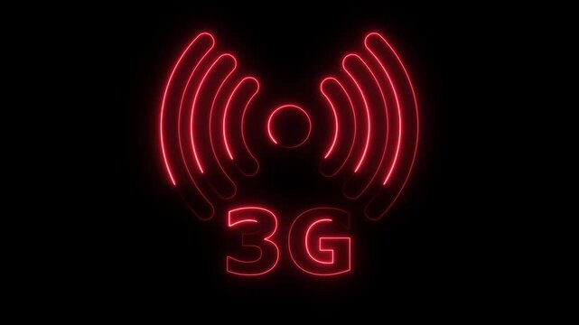 Abstract neon 3G network icon animation, glowing neon text 4G WIFI wireless internet connection icon concept, 3G internet icon animation with alpha channel, Internet, speed, reception