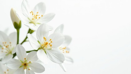 Obraz premium Delicate white flower blossoms against pure white backdrop, art, summer