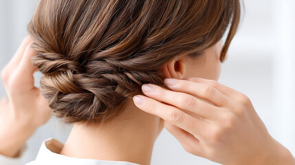 Obraz premium Elegant Braided Bun Hairstyle: Back View