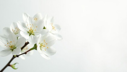 Delicate white flower blossoms on pure white background, clean, peaceful
