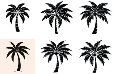 Silhouette of palm tree set vector illustration isolated on white background.