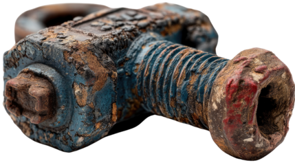Old Bolt and Nut: An aged and weathered bolt and nut, bearing marks of time and use, lie weathered, its robust form a testament to resilience. An intriguing object of industry and machinery