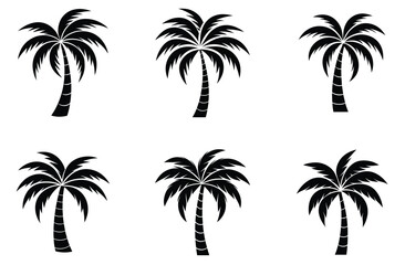Silhouette of palm tree set vector illustration isolated on white background.
