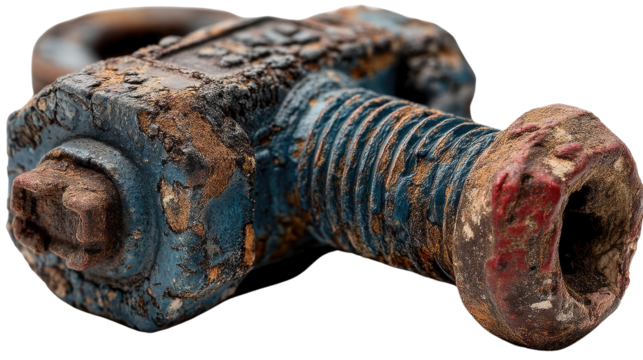 Old Bolt and Nut: An aged and weathered bolt and nut, bearing marks of time and use, lie weathered, its robust form a testament to resilience. An intriguing object of industry and machinery