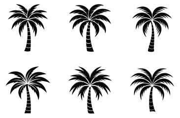 Silhouette of palm tree set vector illustration isolated on white background.