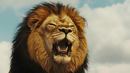 Roaring Lion Portrait In African Savanna