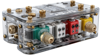 Transparent Electronic Device: An isolated image of a transparent electronic device showcases its intricate internal components and the precision of modern technology.