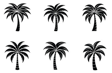 Silhouette of palm tree set vector illustration isolated on white background.