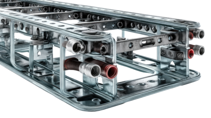 Structural Engineering Marvel: A detailed close-up showcases the intricate framework of a modern building's steel skeleton, highlighting the strength and precision of architectural design. 