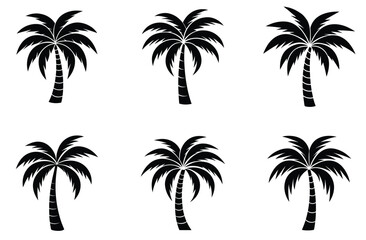 Silhouette of palm tree set vector illustration isolated on white background.