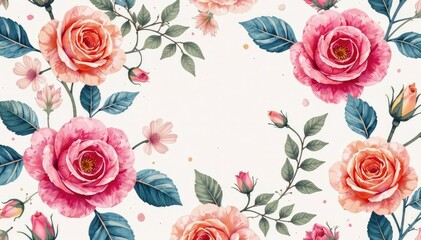 Intricate watercolor rose pattern, soft pastel hues, nature, overlay