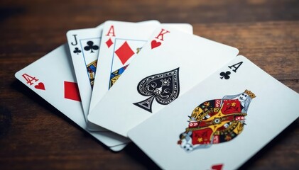 Playing cards arranged in a classic ace pattern , pattern, design, spades