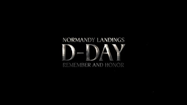 Lettering animation D-Day "Normandy Landings Remember and Honor" in silver with sparkling effects and transparent background